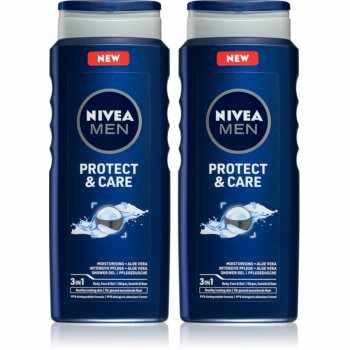Nivea Men Protect & Care gel de dus pentru față, corp și păr 2 x 500 ml (ambalaj economic)