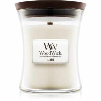 Woodwick Linen lumânare parfumată cu fitil din lemn