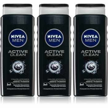 Nivea Men Active Clean Gel de duș pentru bărbați 3 x 500 ml (ambalaj economic)