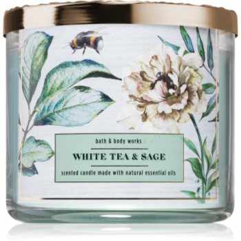 Bath & Body Works White Tea & Sage lumânare parfumată cu uleiuri esentiale