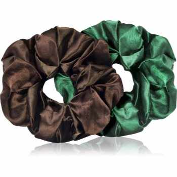 BrushArt Hair Large satin scrunchie set Elastice pentru par Brown & Green