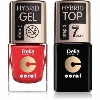 Delia Cosmetics Coral Nail Enamel Hybrid Gel set odstín 01 pentru femei