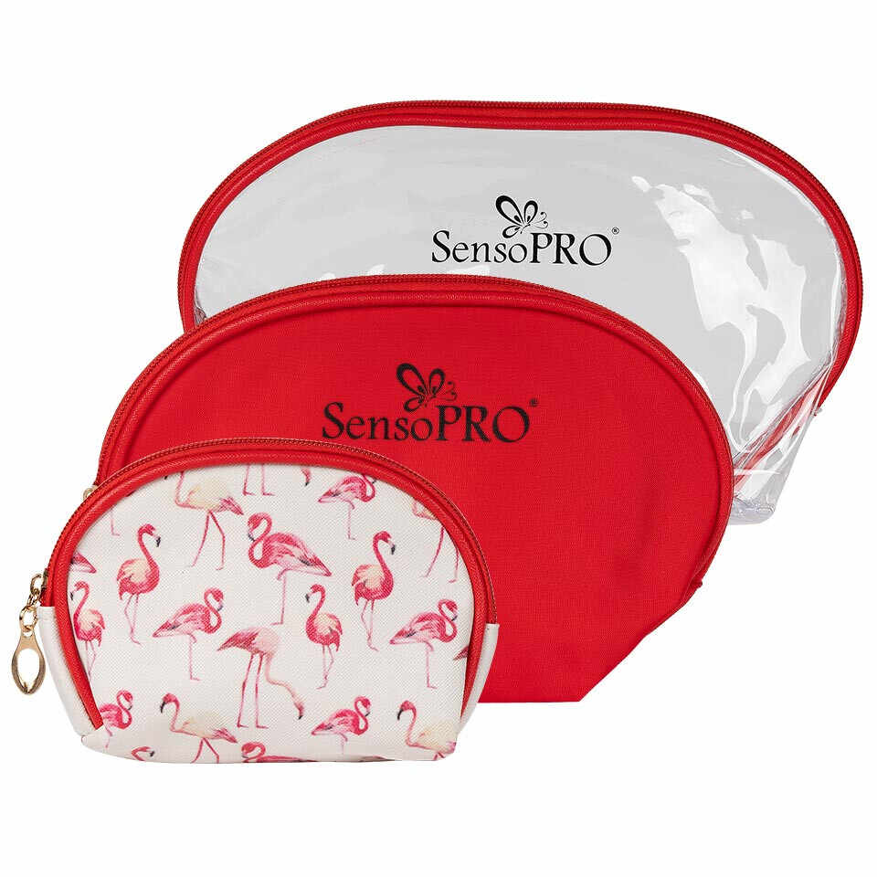Portfard Travel Transparent & Red, SensoPRO Flamingo, set 3 buc