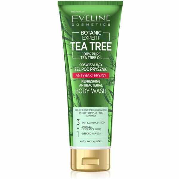 Gel de dus, Eveline Cosmetics, Botanic Expert Tea Tree, Refreshing Antibacterial 3in1, 250 ml