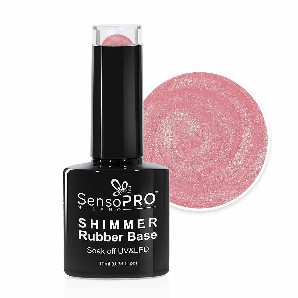 Shimmer Rubber Base SensoPRO Milano - #15 Musical Rose Shimmer Green, 10ml
