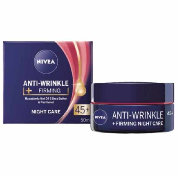 Cremă de noapte antirid pentru fermitate 45+ Nivea Anti-Wrinkle + Firming, 50ml