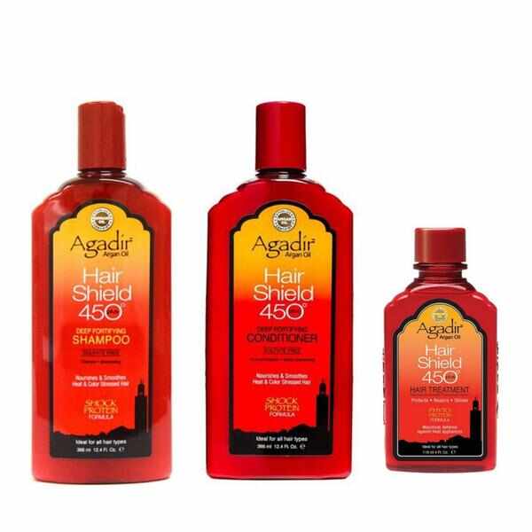 Pachet Intaritor cu Proteine si Protectie Termica - Agadir Argan Oil Hair Shield Deep Fortifyng: Sampon 366 ml, Balsam 366 ml, Ulei Tratament 118 ml